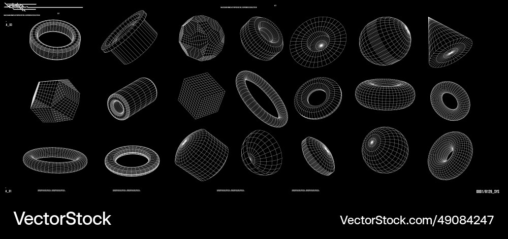 Set of digital trendy 3d wireframe shape Vector Image