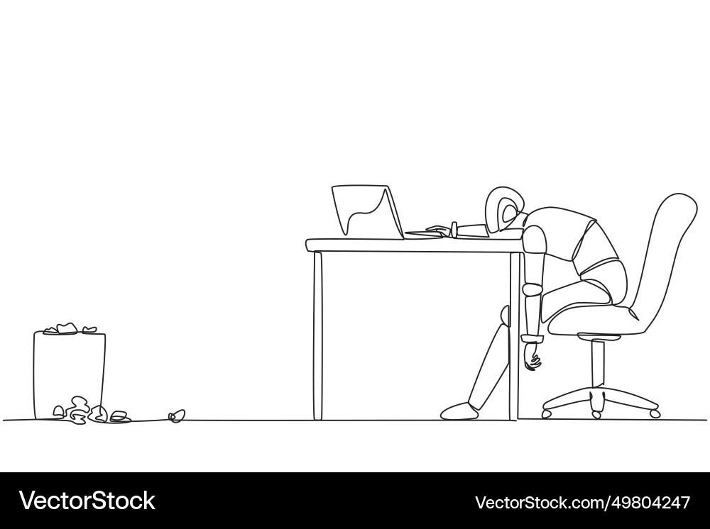Single continuous line drawing robot sitting Vector Image