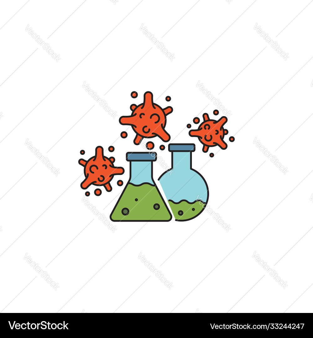 Virus bacteria and flask bulb color line linear Virus bacteria and flask bulb color line linear vector image