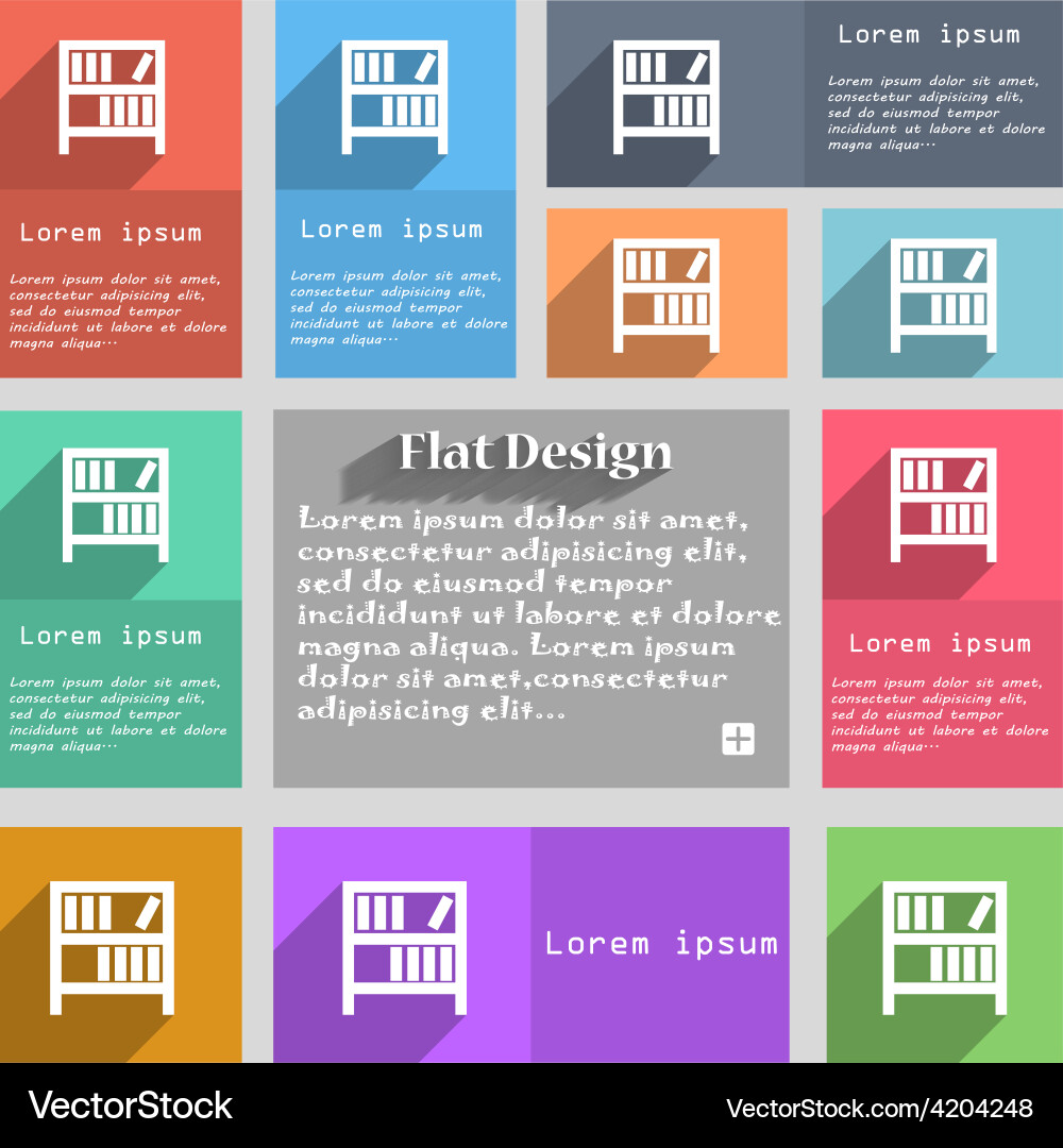 Bookshelf icon sign set of multicolored buttons Vector Image