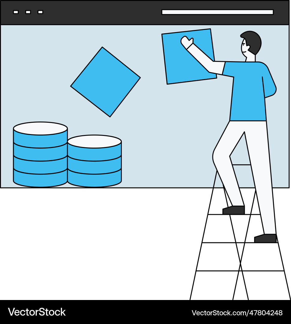 Boy is working on a web page database Vector Image