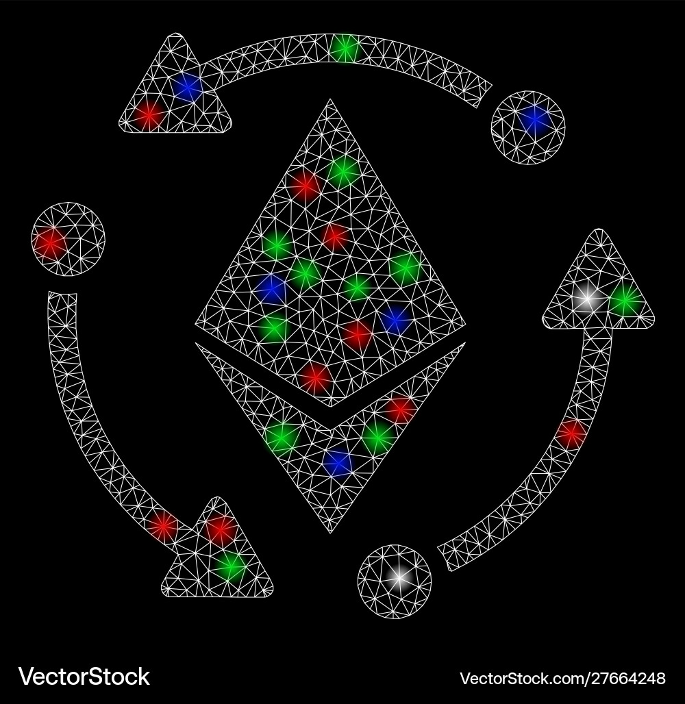 Bright mesh 2d ethereum rotation with light spots Bright mesh 2d ethereum rotation with light spots vector image
