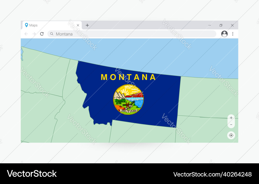 Browser window with map of montana searching vector image