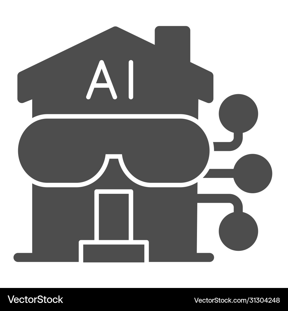 Building with ai connection solid icon smart home Building with ai connection solid icon smart home Vector Image