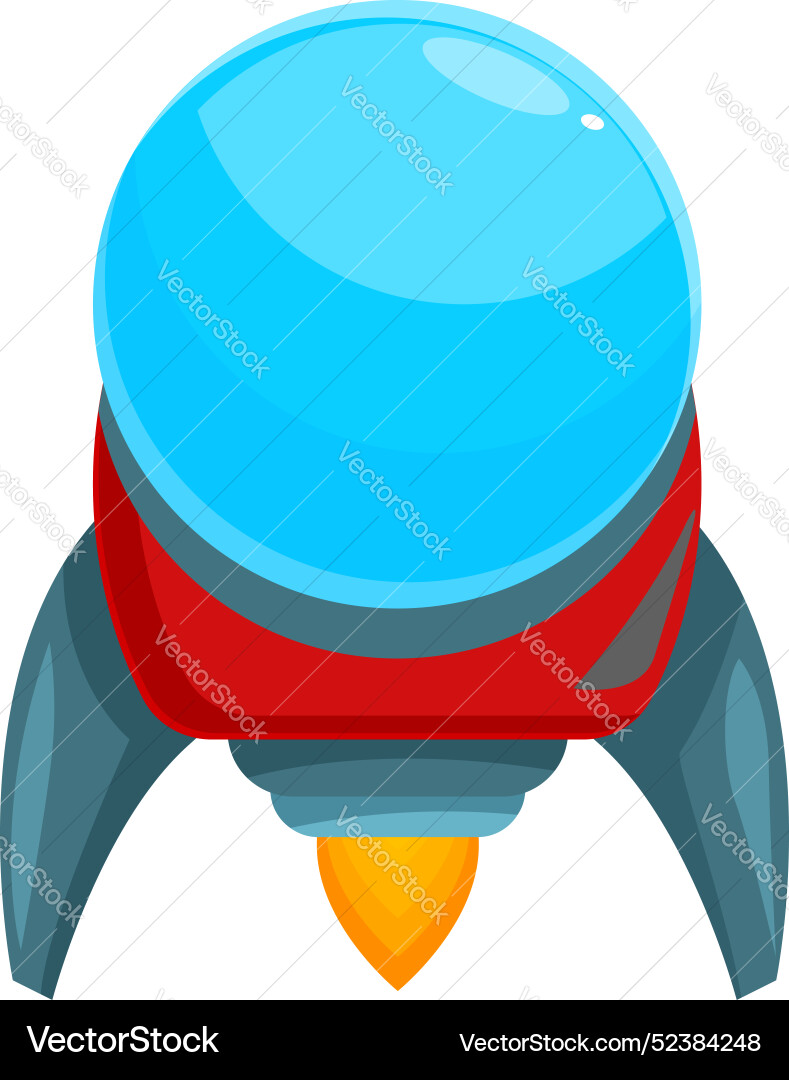 Cartoon rocket ship flying with fire trailing from