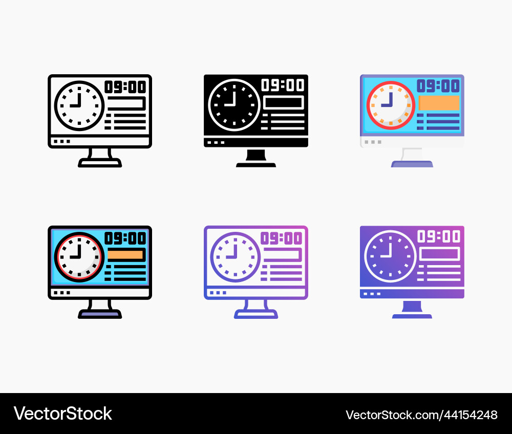 Clock time icon set with different styles Clock time icon set with different styles vector image