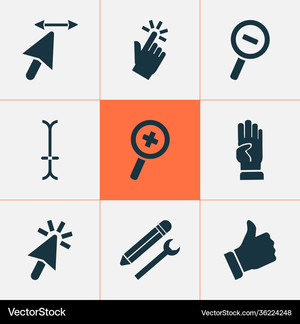 Cursor icons set with zoom in pointer four Cursor icons set with zoom in pointer four vector image