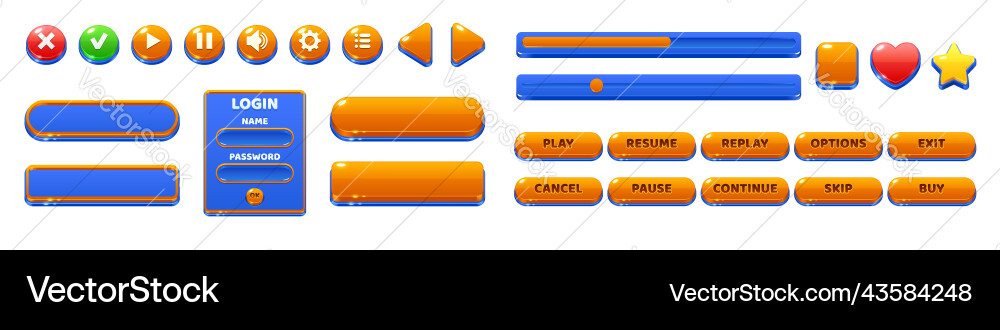 Game menu interface ui buttons glossy elements Game menu interface ui buttons glossy elements Vector Image