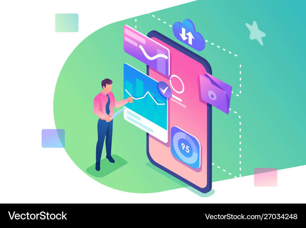 Isometric Data Analysis Smartphone View vector image