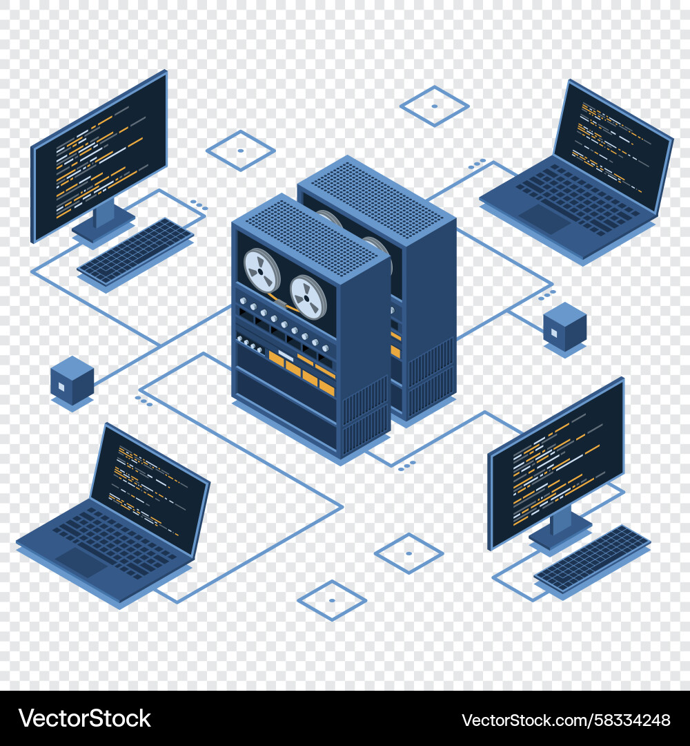 Isometric Server Network Connection Vector Image