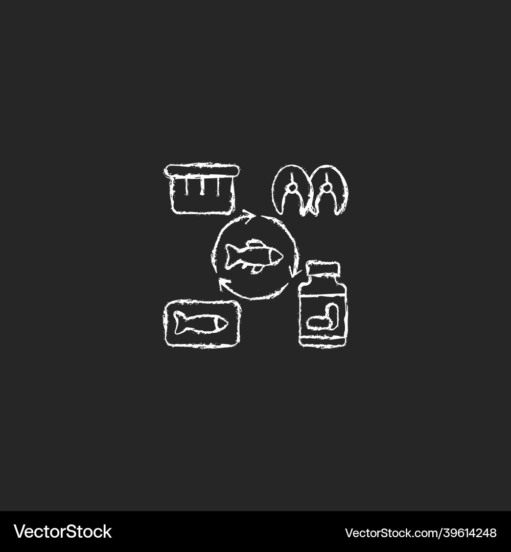 Producing fish products chalk white icon on dark Producing fish products chalk white icon on dark vector image