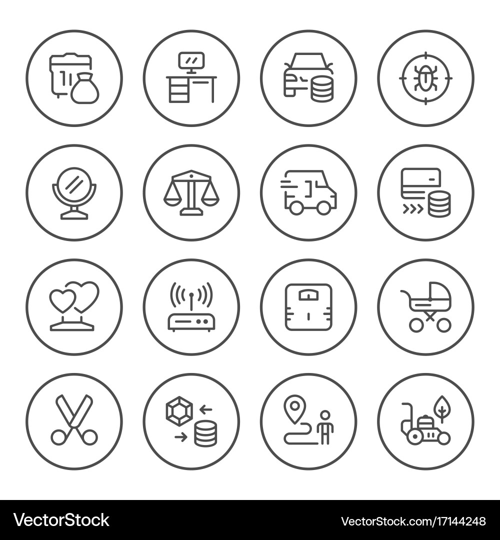 Round Service Line Icons Set Vector Image