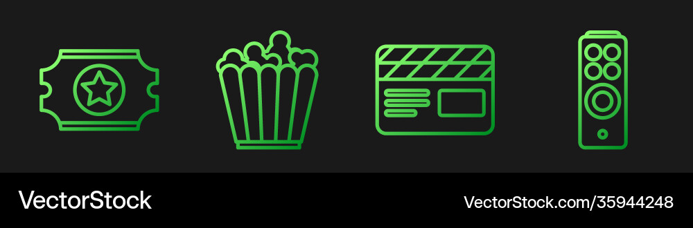 Set line movie clapper cinema ticket popcorn Set line movie clapper cinema ticket popcorn vector image