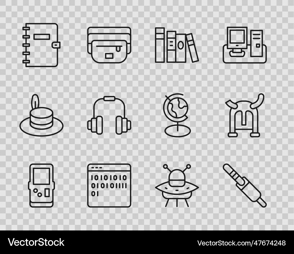 Set line tetris audio jack book binary code Set line tetris audio jack book binary code vector image