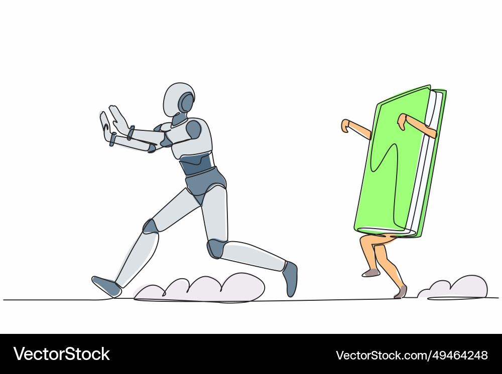 Single continuous line drawing stressed robot Vector Image