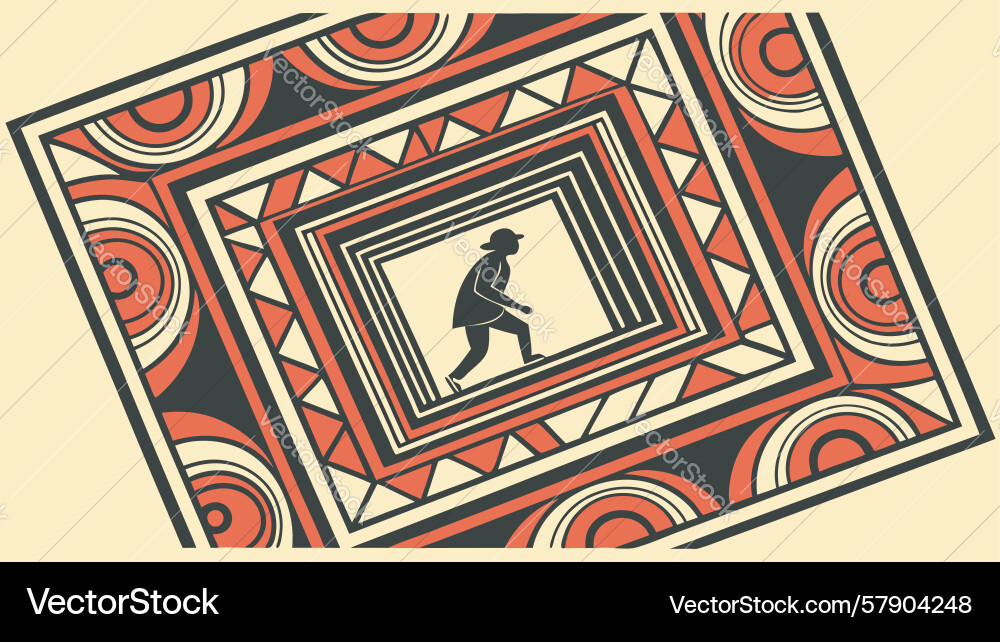 Tribal surfer figure in patterned frame dynamic Vector Image