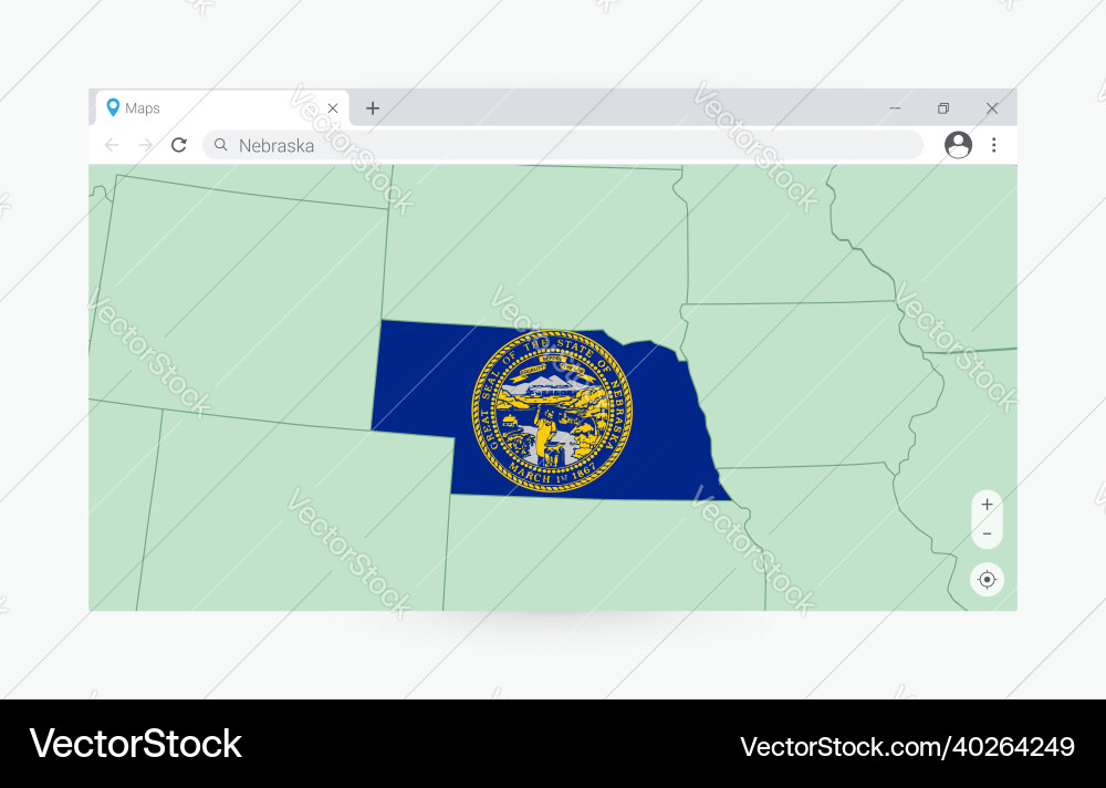 Browser window with map of nebraska searching vector image