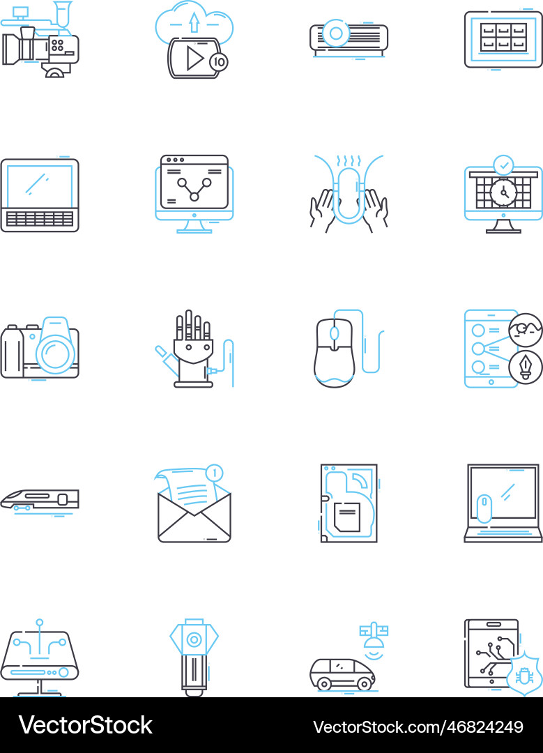 Digital media linear icons set broadcasting Digital media linear icons set broadcasting vector image