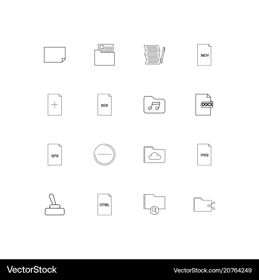 Files and folders sign linear thin icons set vector image