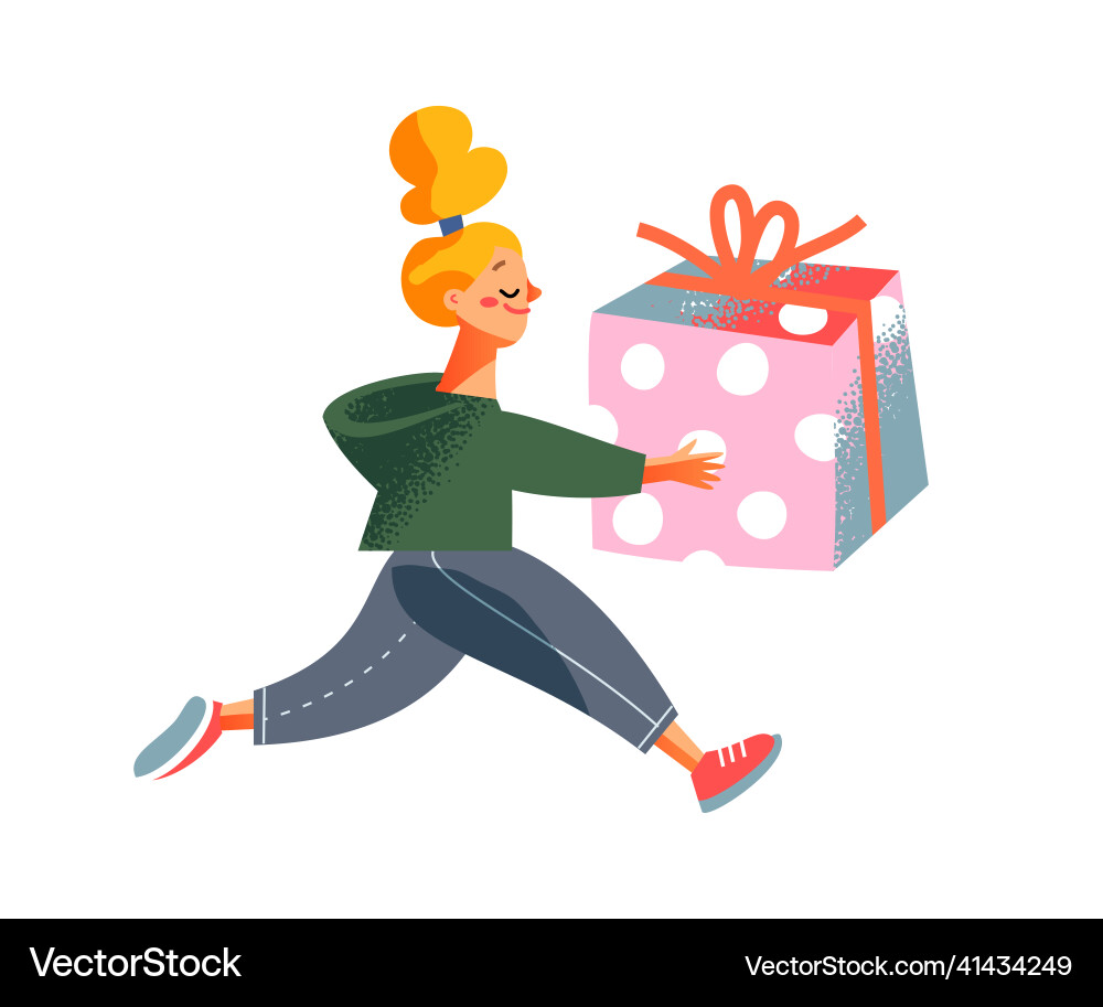 Girl running with gift shopping hurry on black Girl running with gift shopping hurry on black vector image