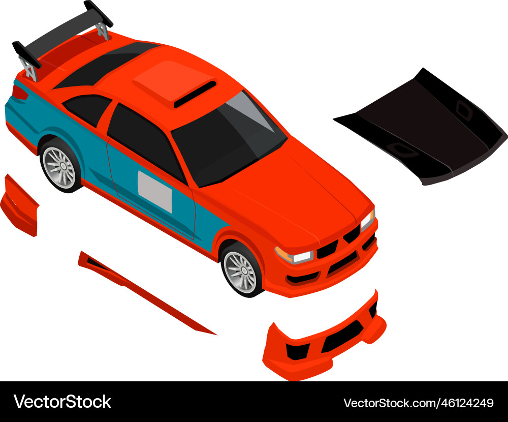 Partial car tuning composition Partial car tuning composition vector image