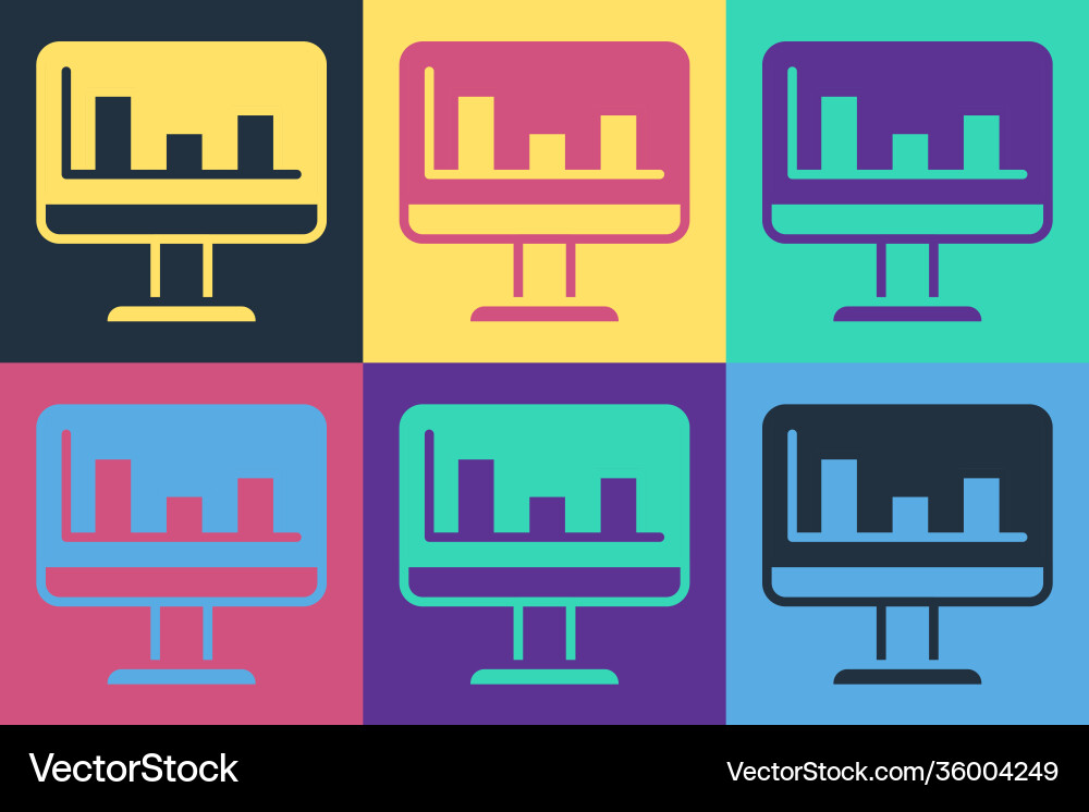 Pop art computer monitor with graph chart icon Pop art computer monitor with graph chart icon vector image