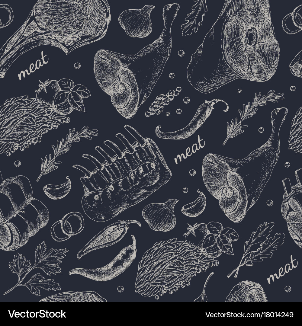 Seamless pattern with different meat products vector image