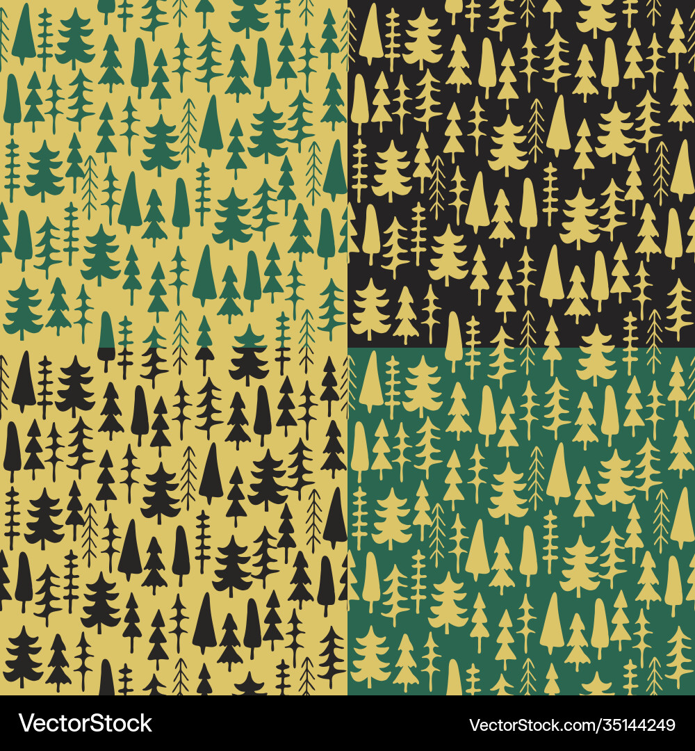 Set fir tree seamless pattern colorful Vector Image
