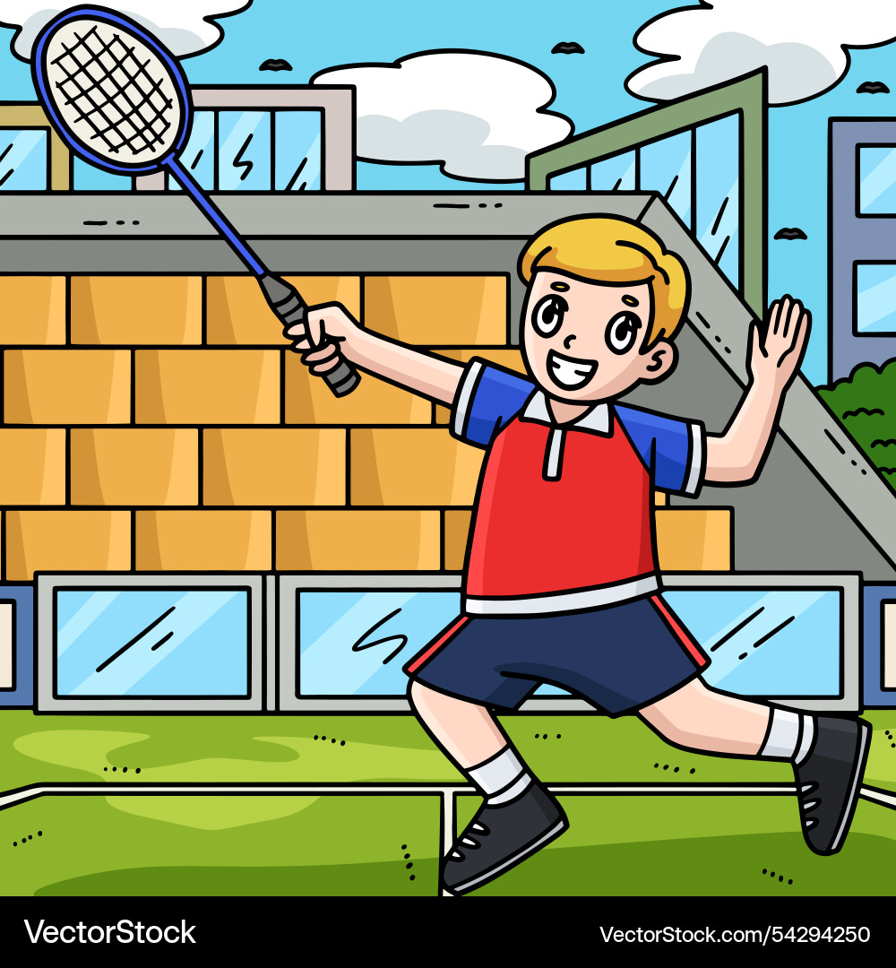 Badminton player jumping with a racket colored Vector Image