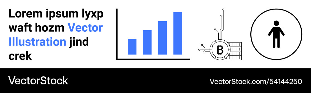 Chart bars blockchain bitcoin symbol and person Chart bars blockchain bitcoin symbol and person vector image