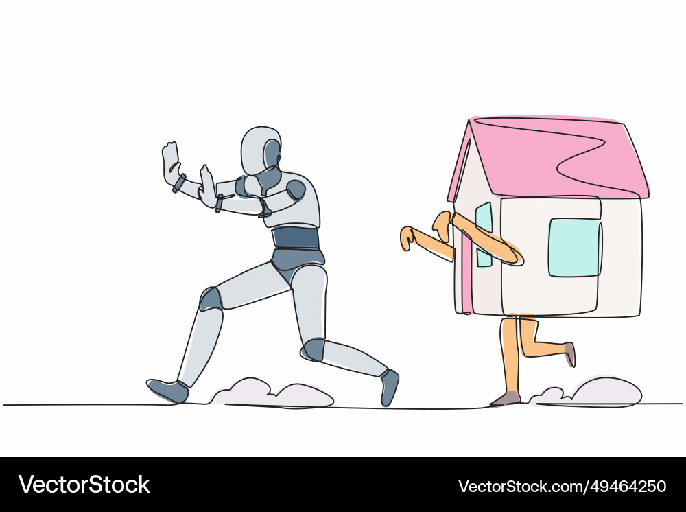 Continuous one line drawing stressed robot being Continuous one line drawing stressed robot being Vector Image