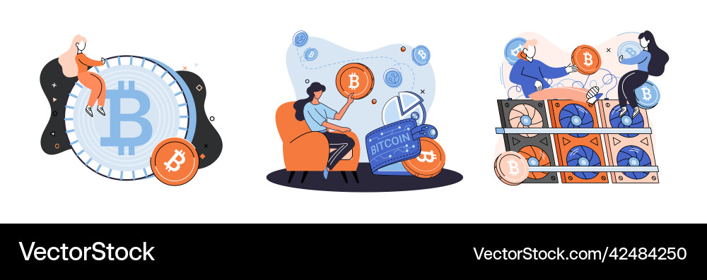 Cryptocurrency bitcoin mining metaphor blockchain Cryptocurrency bitcoin mining metaphor blockchain vector image