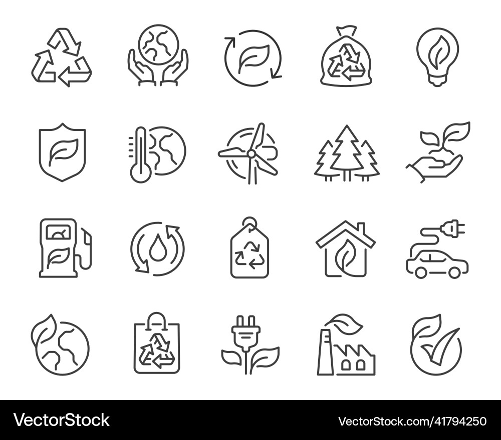 Ecology icons set collection of linear simple web Ecology icons set collection of linear simple web vector image