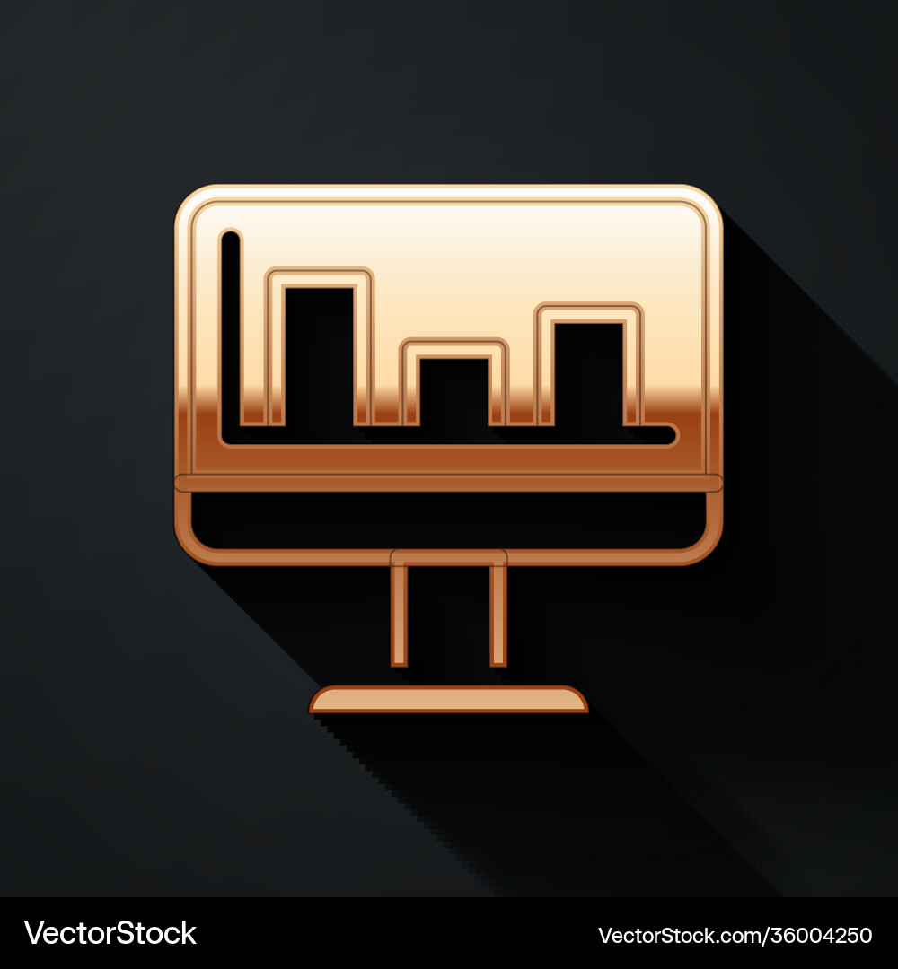 Gold computer monitor with graph chart icon vector image