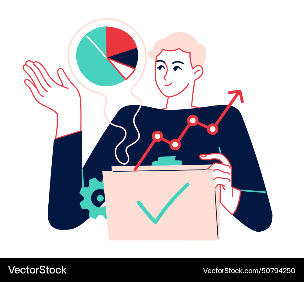 Man opens a folder and extracts data Man opens a folder and extracts data vector image