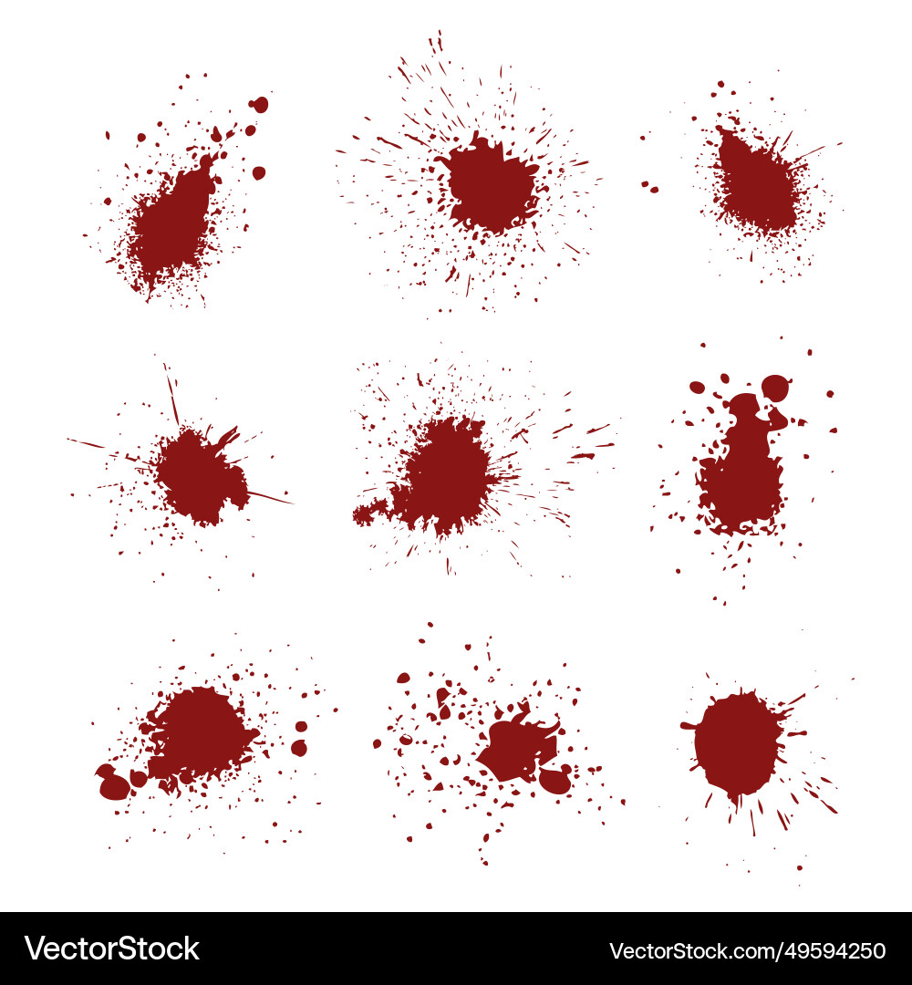 Red blood spot with drops set paint ink stains Red blood spot with drops set paint ink stains vector image