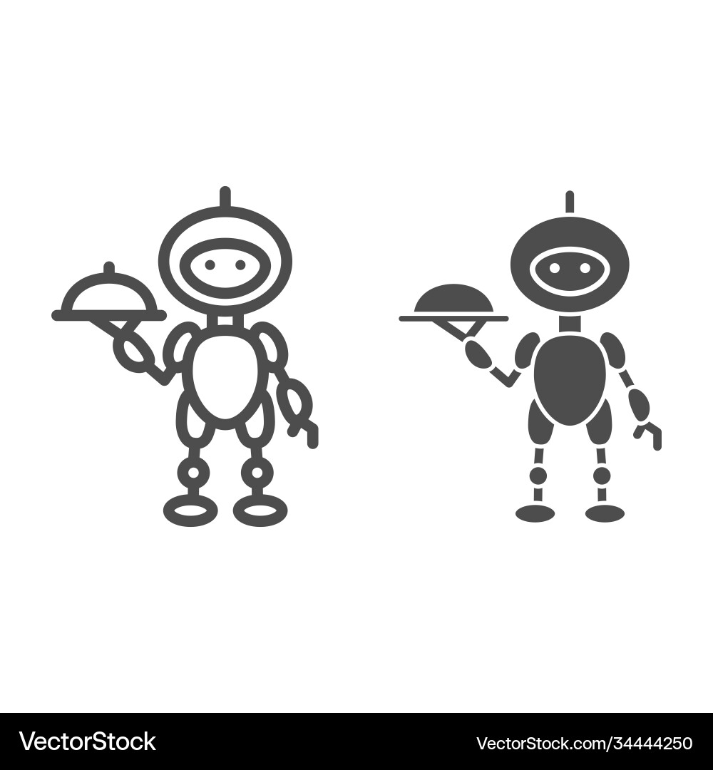 Robot waiter line and solid icon robotization Robot waiter line and solid icon robotization vector image