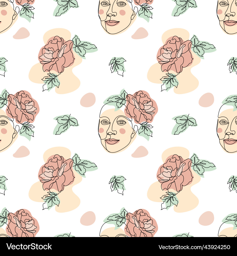 Seamless pattern with one single line drawings Vector Image