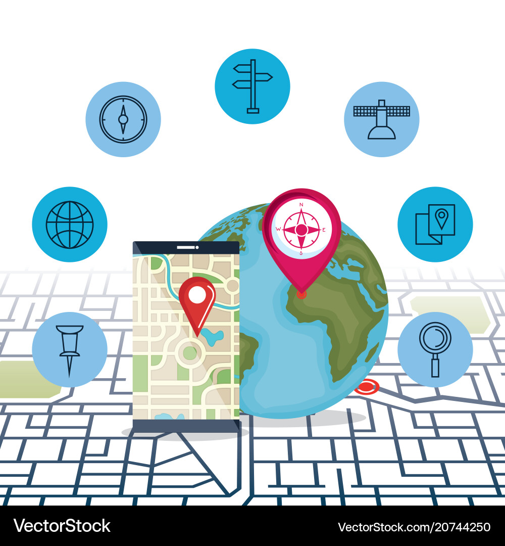 Smartphone with gps navigation app Smartphone with gps navigation app vector image