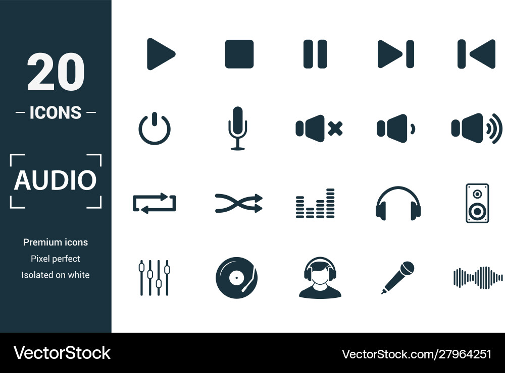 Audio buttons icon set include creative elements vector image