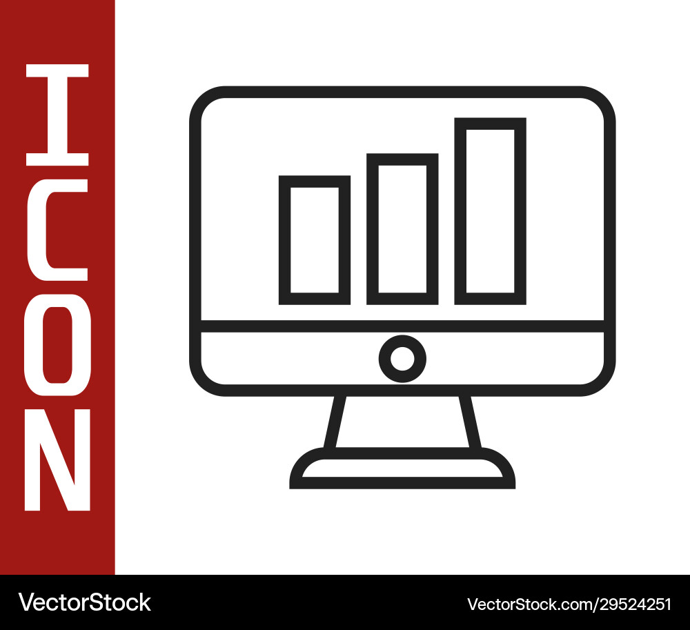 Black line computer monitor with graph chart icon Black line computer monitor with graph chart icon vector image