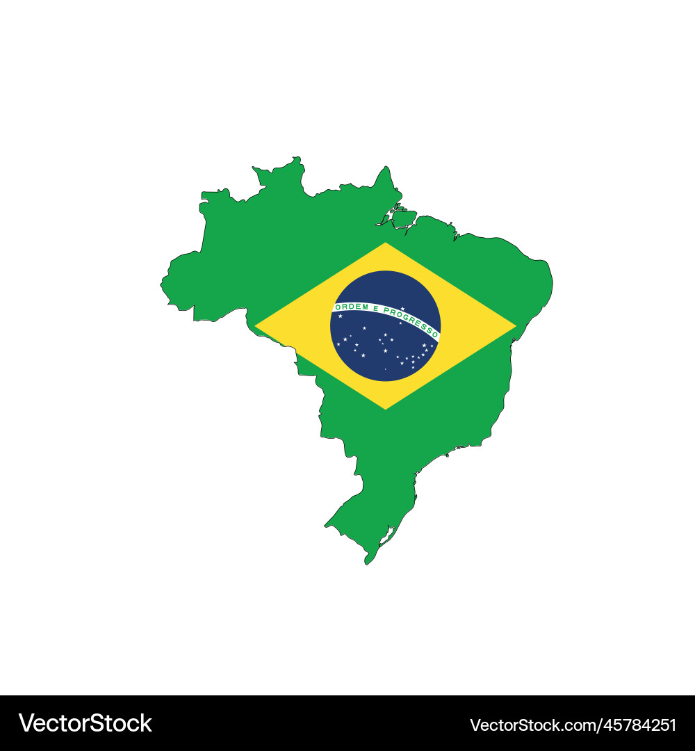 Brazil national flag in a shape of country map Brazil national flag in a shape of country map vector image