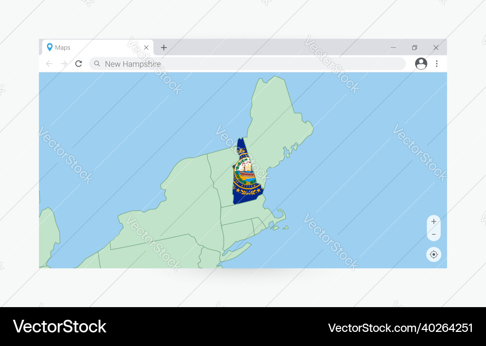 Browser window with map of new hampshire vector image