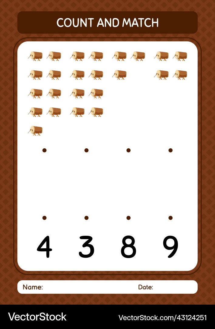 Count and match game with bedug drum worksheet Count and match game with bedug drum worksheet Vector Image