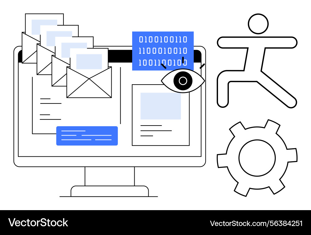 Digitale Überwachung und Datenautomatisierung mit E-Mails Digitale Überwachung und Datenautomatisierung mit E-Mails Vektorbild
