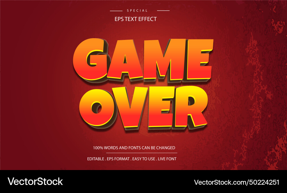 Editable text effect game over style Editable text effect game over style vector image