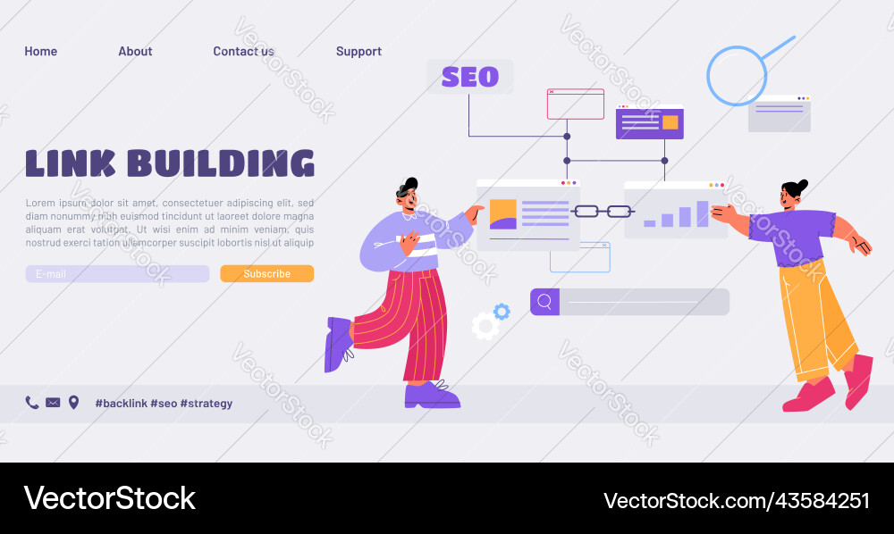 Link building landing page characters use seo Link building landing page characters use seo vector image