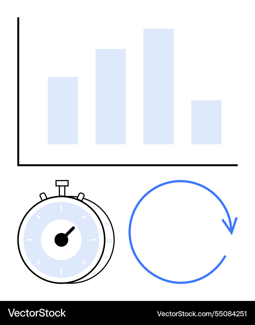 Performance metrics with bar chart stopwatch Performance metrics with bar chart stopwatch vector image