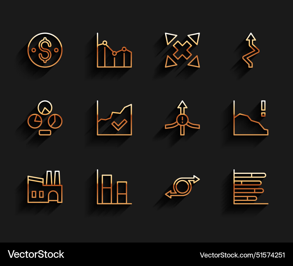 Set line factory graph chart diagram dollar Set line factory graph chart diagram dollar vector image