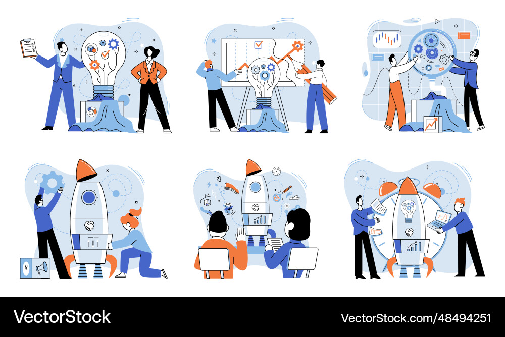 Team solving problems search for right solution Team solving problems search for right solution vector image